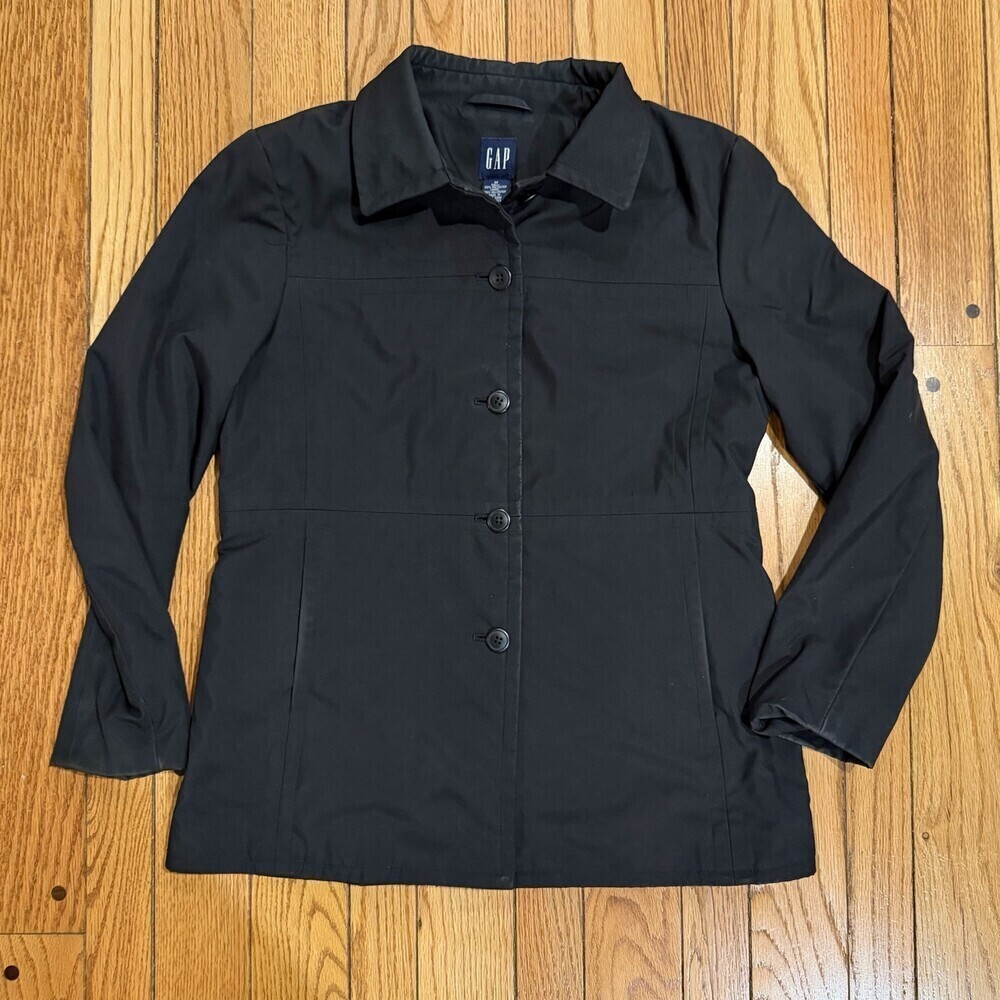 Women’s GAP Black Coat Jacket Medium Button Front Lightweight Classic Fit - Picture 3 of 9